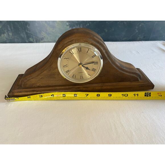 Working Wood Mantel Clock, Roman Numerals, Quartz, 12" Wide - Picture 3 of 8